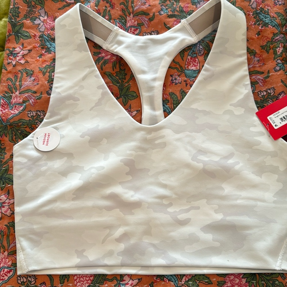 NWT New Spanx White Camo longline XS impact sports bra cd